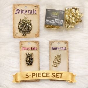 5-Piece Owl Charms & Push Pins Set Jewelry Making DIY Craft Supplies